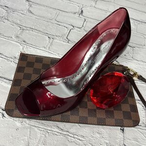 Red patent BCBG generation heels with peep toe